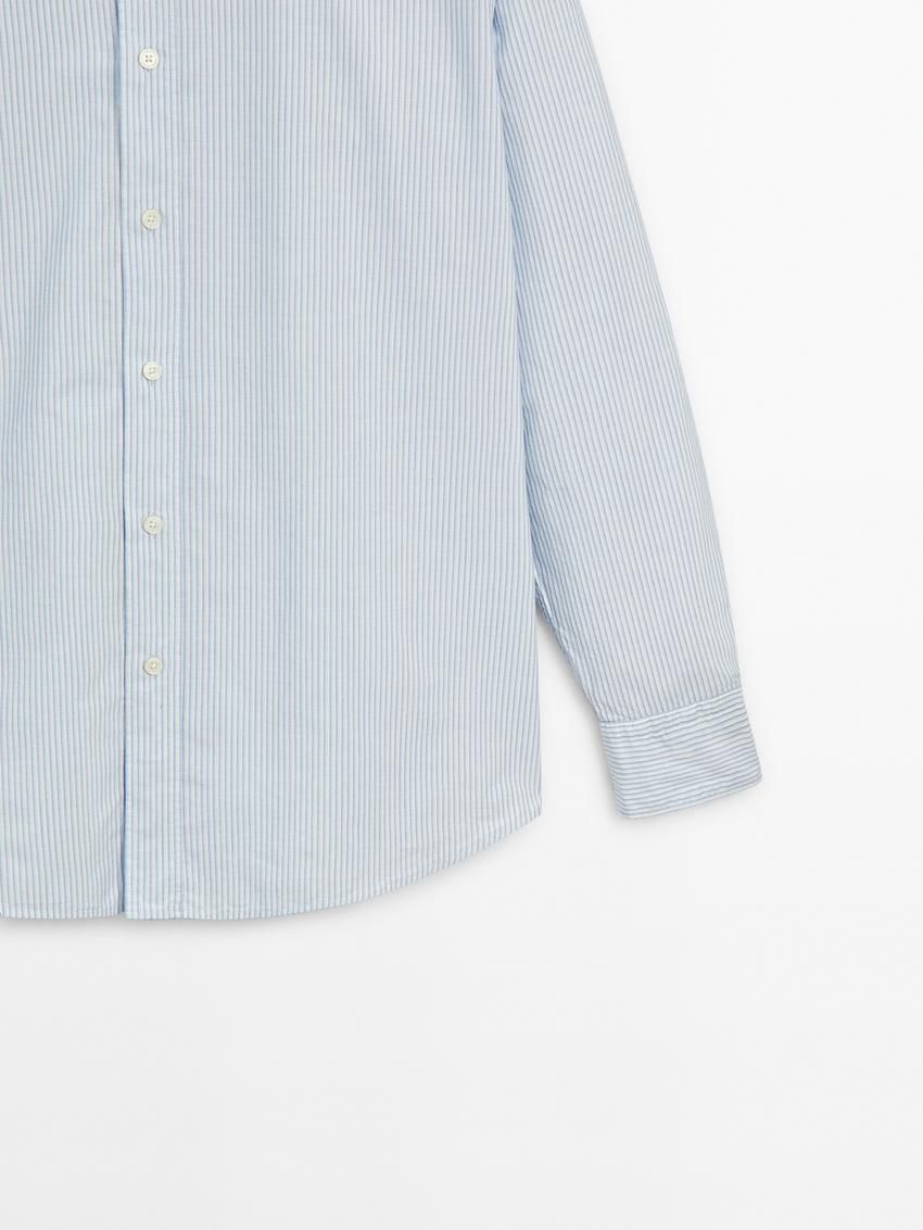 Massimo Dutti Cotton Striped Men Shirts Light Blue | US-EF3426570
