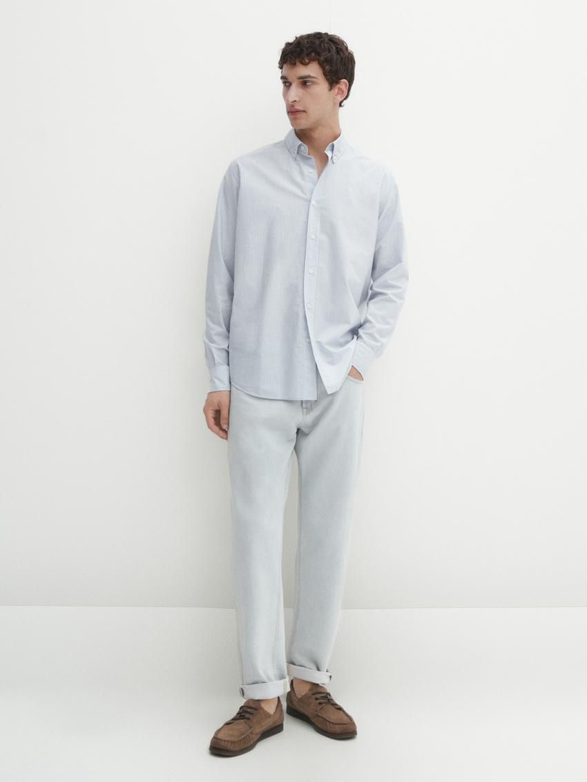Massimo Dutti Cotton Striped Men Shirts Light Blue | US-EF3426570