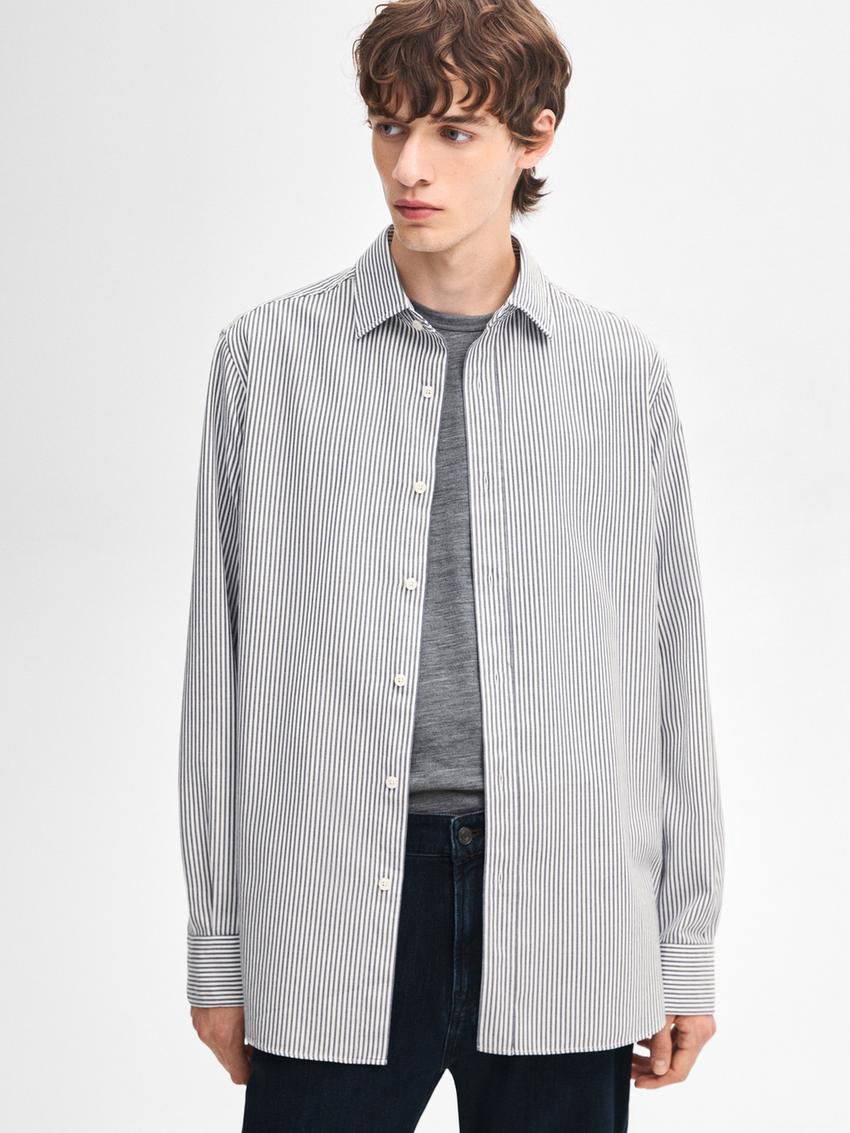 Massimo Dutti Cotton Striped Regular Fit Men Shirts Blue / White | US-QY7436912