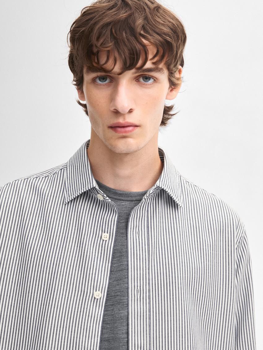 Massimo Dutti Cotton Striped Regular Fit Men Shirts Blue / White | US-QY7436912