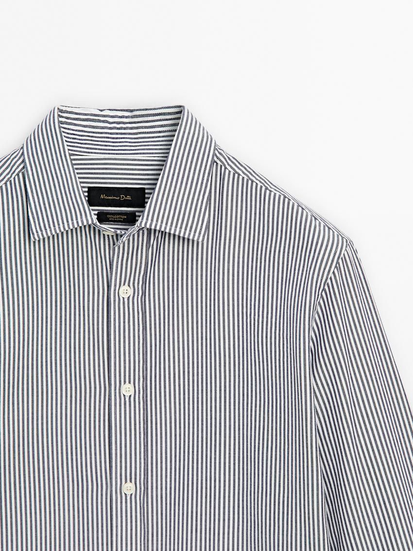 Massimo Dutti Cotton Striped Regular Fit Men Shirts Blue / White | US-QY7436912