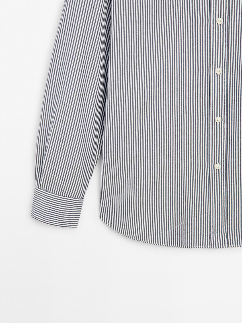 Massimo Dutti Cotton Striped Regular Fit Men Shirts Blue / White | US-QY7436912