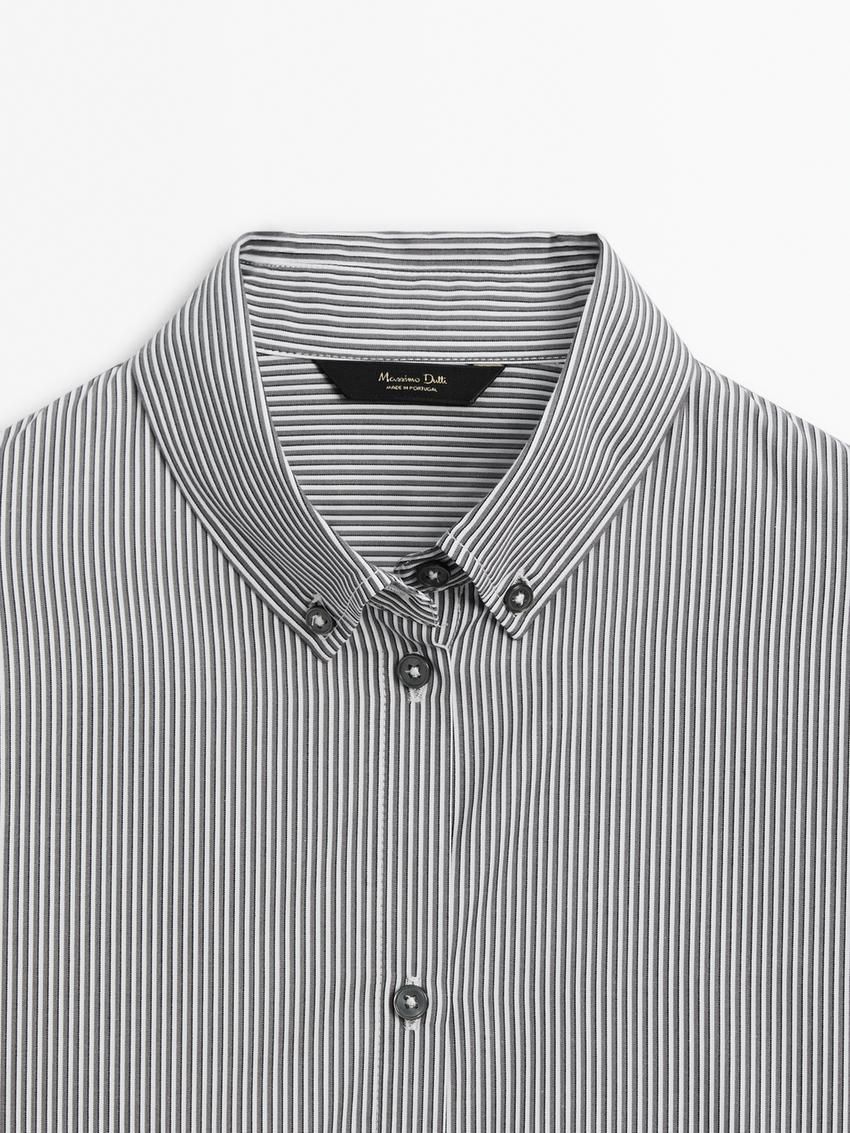 Massimo Dutti Cotton Striped Women Blouse Black / White | US-NP4952831