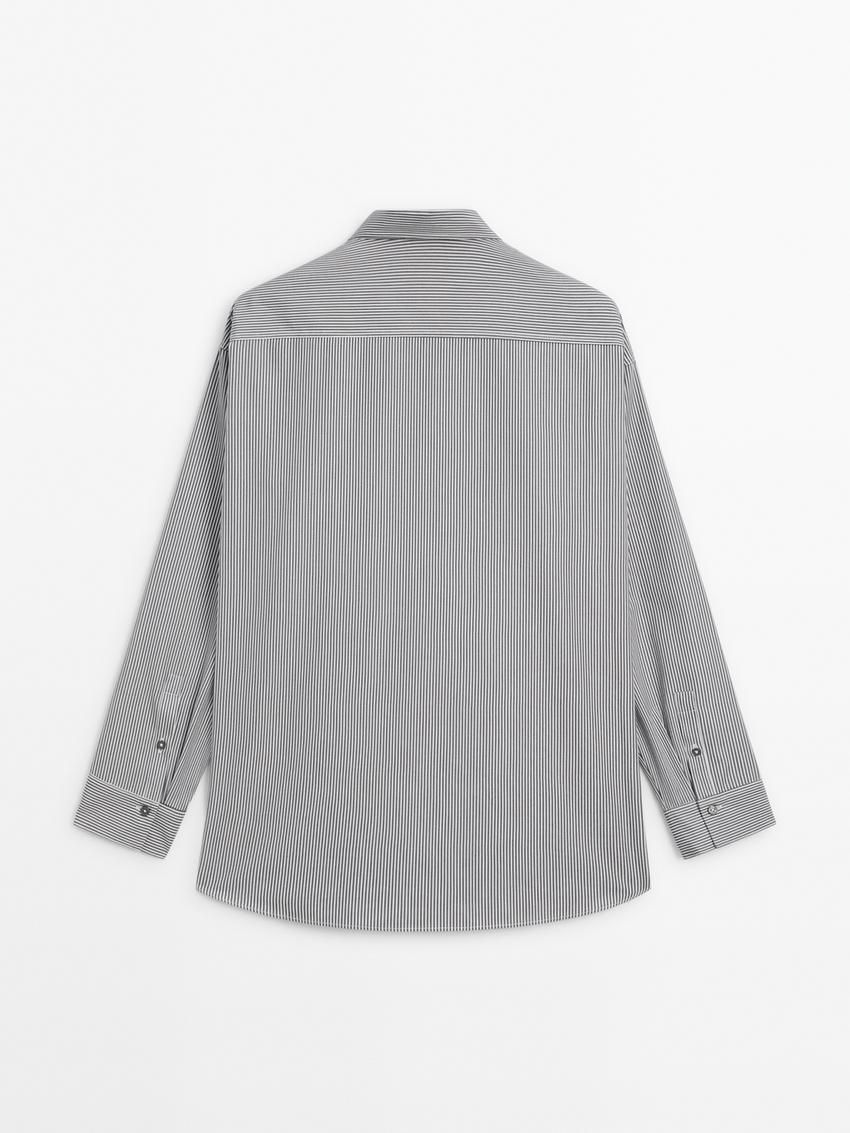 Massimo Dutti Cotton Striped Women Blouse Black / White | US-NP4952831