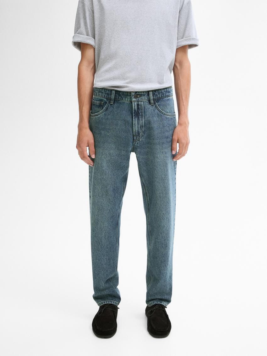 Massimo Dutti Cotton Tapered Fit Men Jeans Blue | US-KA8724059