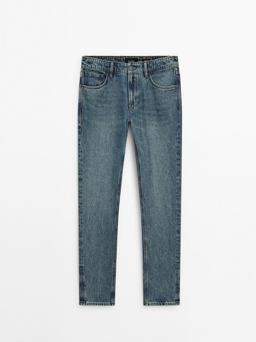 Massimo Dutti Cotton Tapered Fit Men Jeans Blue | US-KA8724059