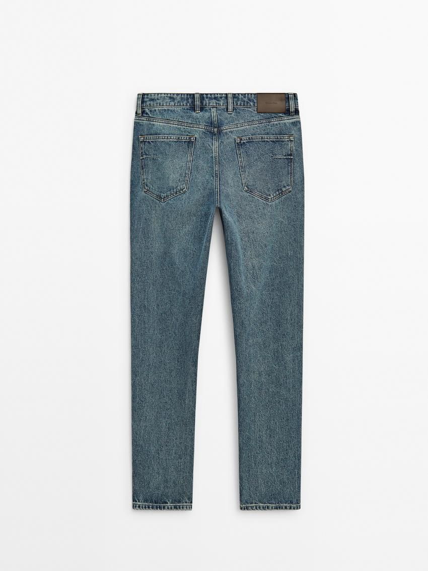 Massimo Dutti Cotton Tapered Fit Men Jeans Blue | US-KA8724059