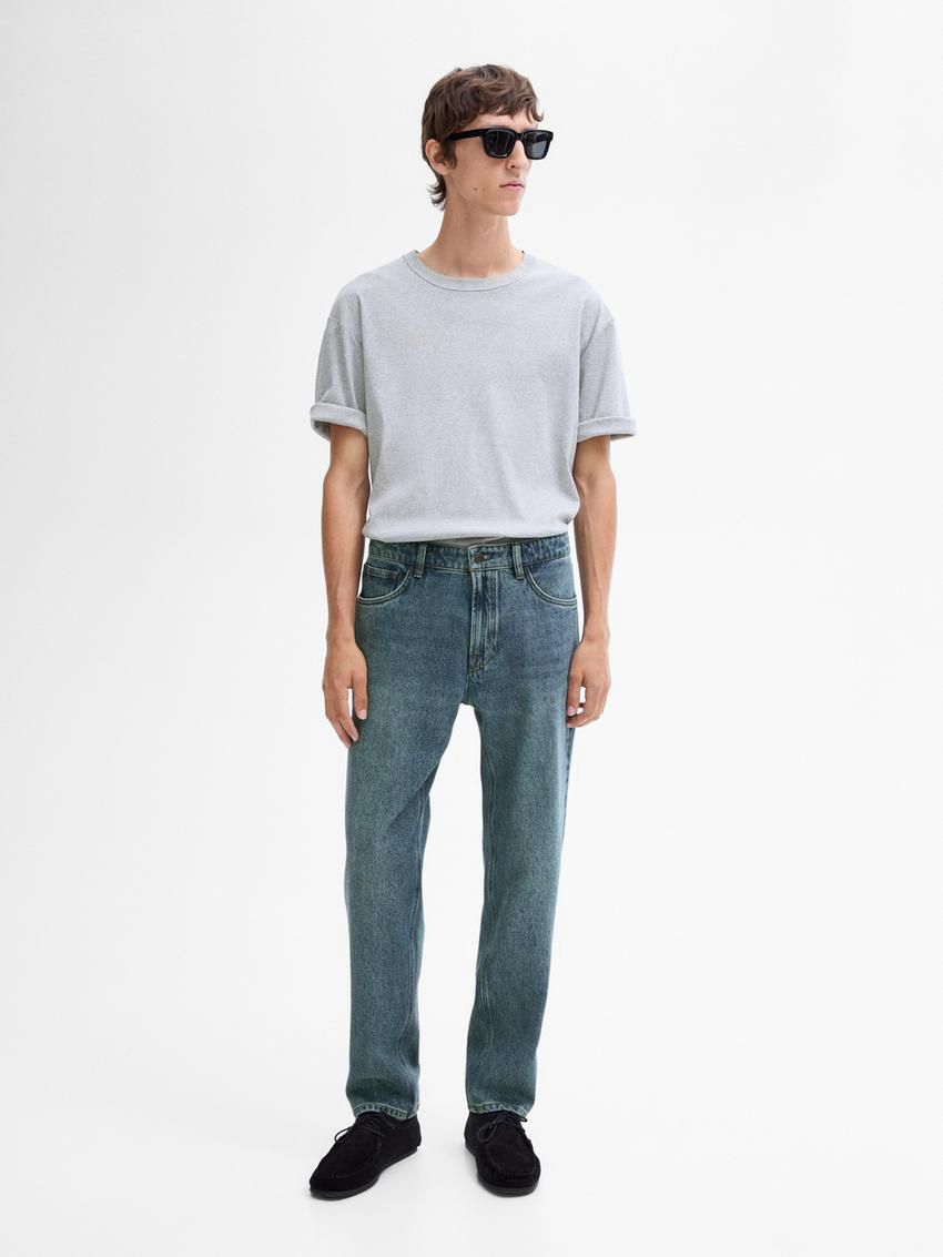 Massimo Dutti Cotton Tapered Fit Men Jeans Blue | US-KA8724059