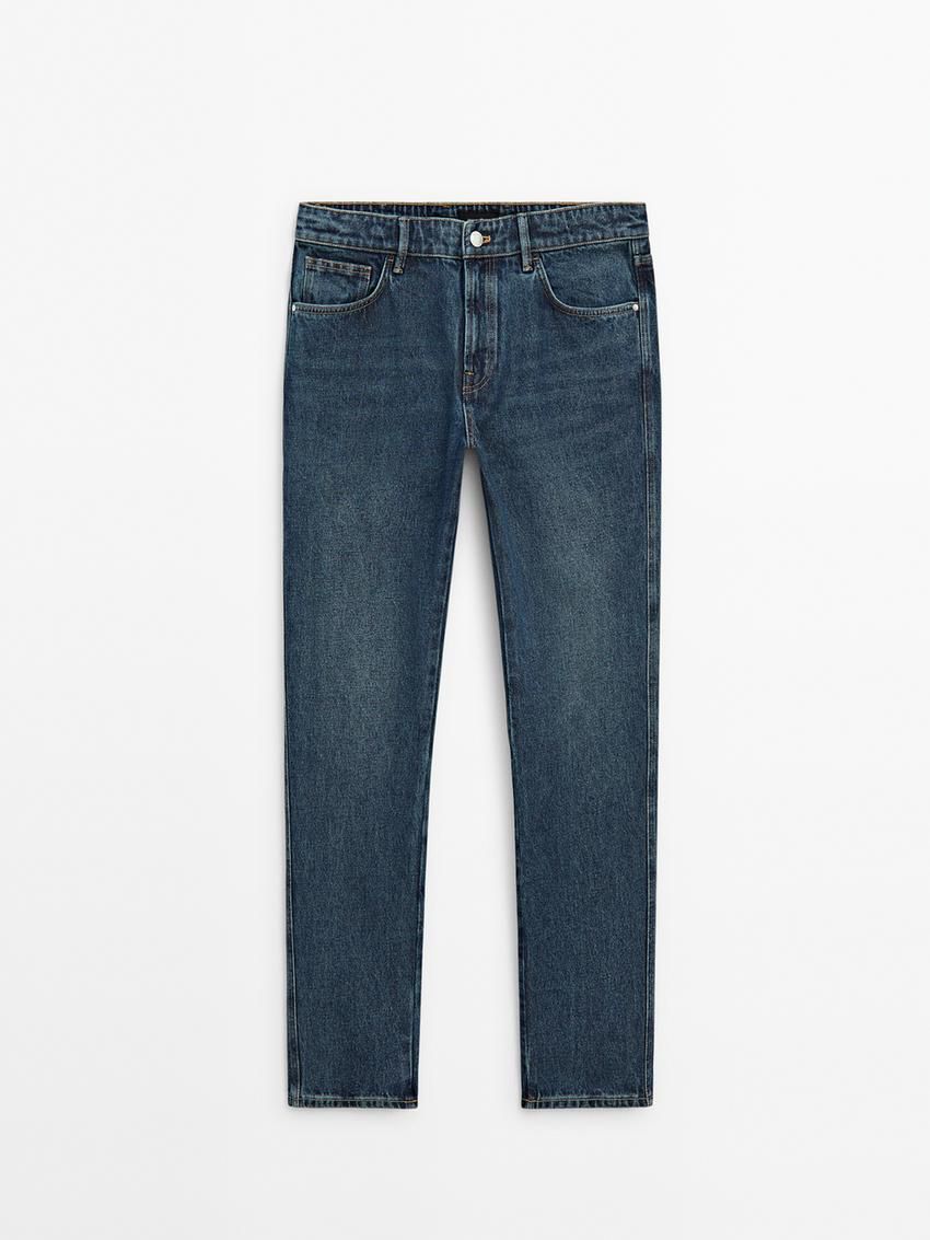 Massimo Dutti Cotton Tapered Fit Men Jeans Indigo | US-YI7240619