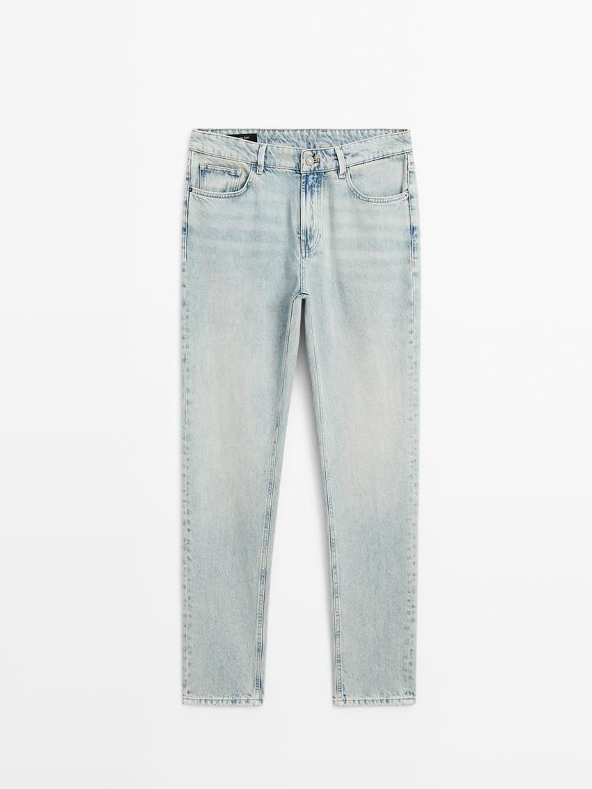 Massimo Dutti Cotton Tapered Fit Men Jeans Light Blue | US-ZU3247069