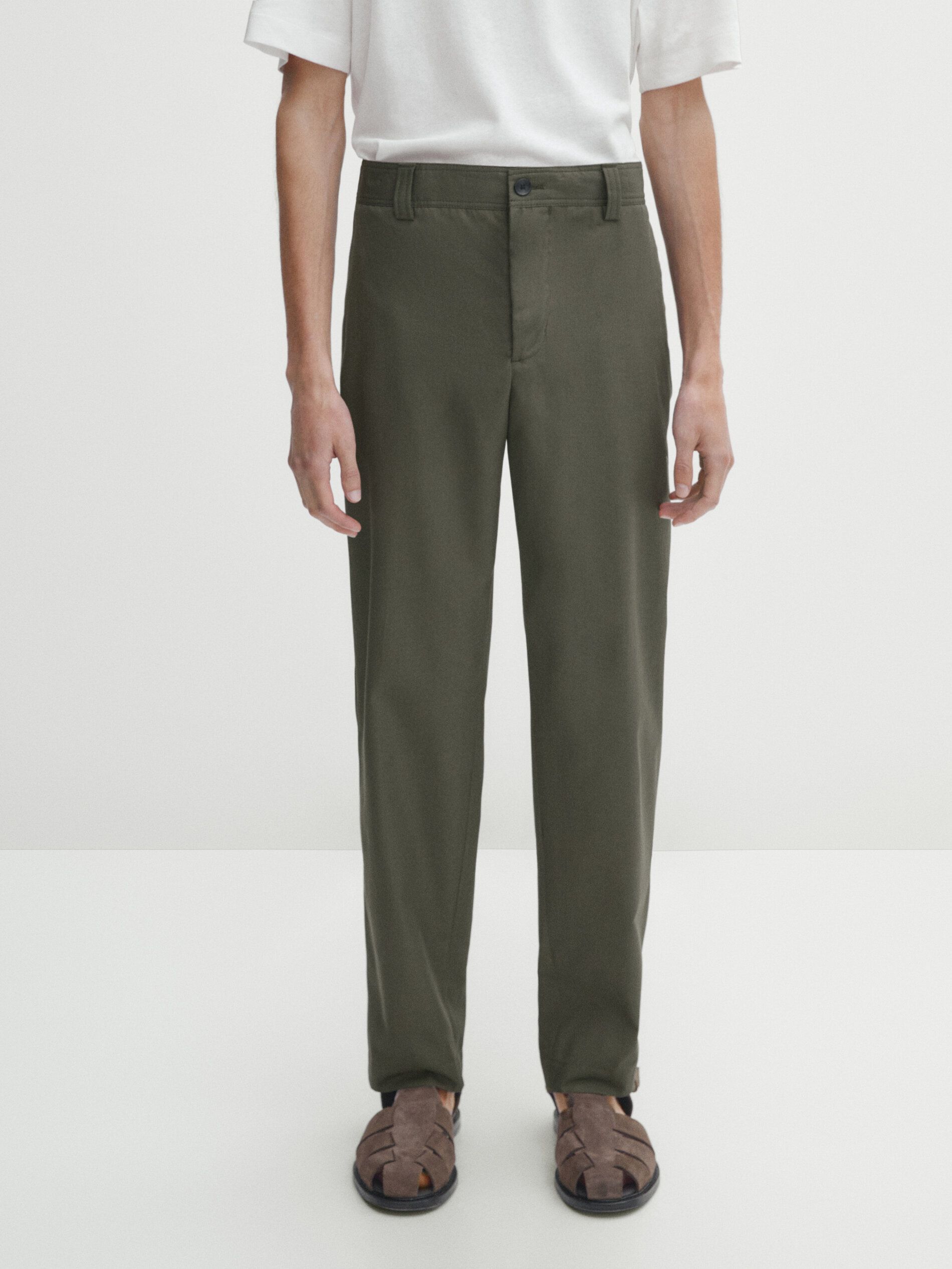 Massimo Dutti Cotton Tapered Fit Men Trousers Green | US-MT4260531