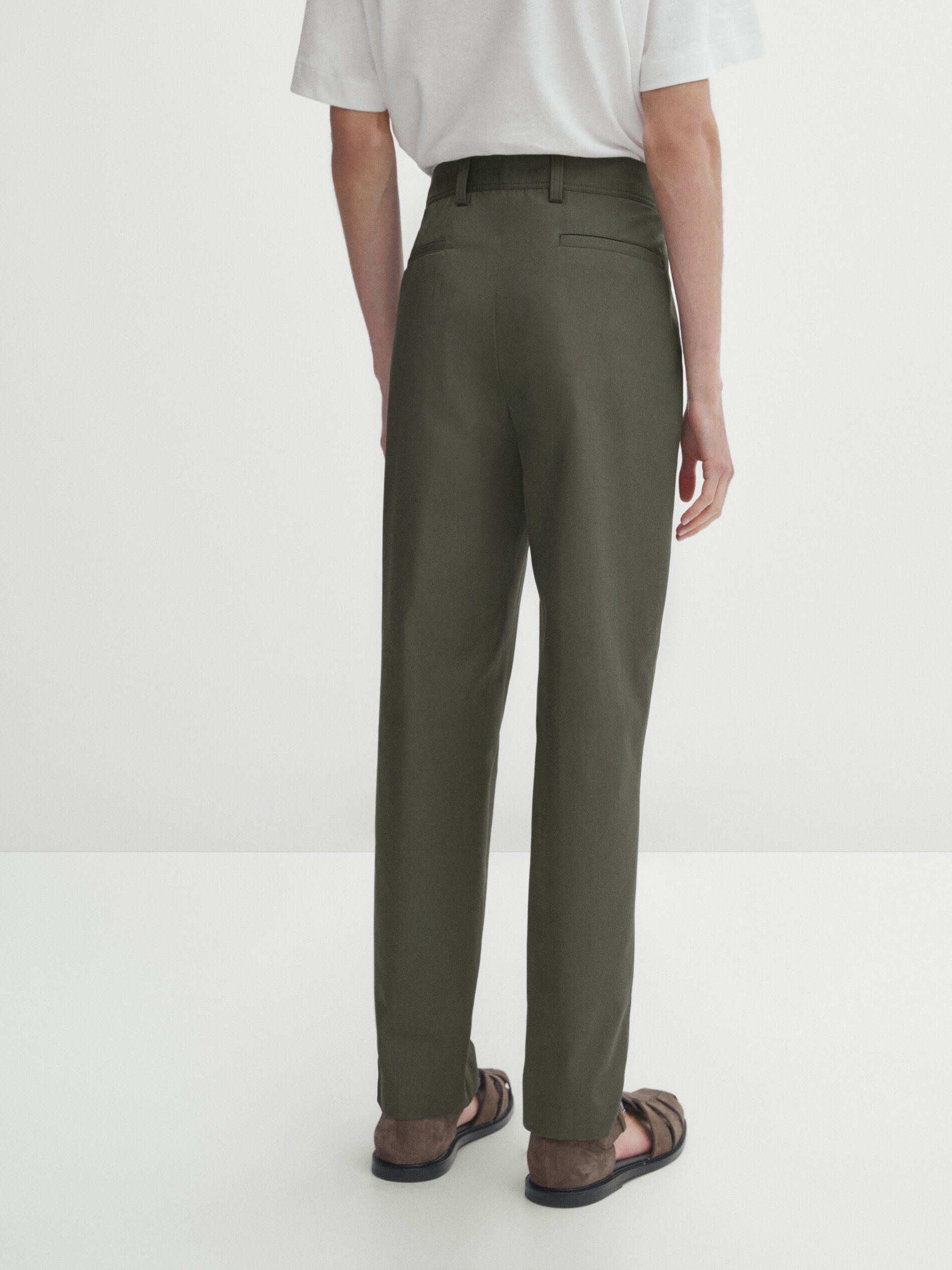 Massimo Dutti Cotton Tapered Fit Men Trousers Green | US-MT4260531