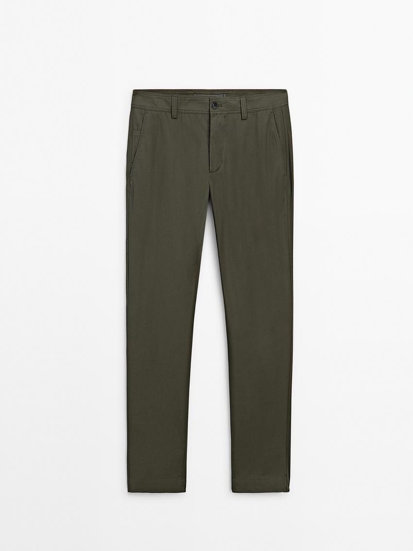 Massimo Dutti Cotton Tapered Fit Men Trousers Green | US-MT4260531