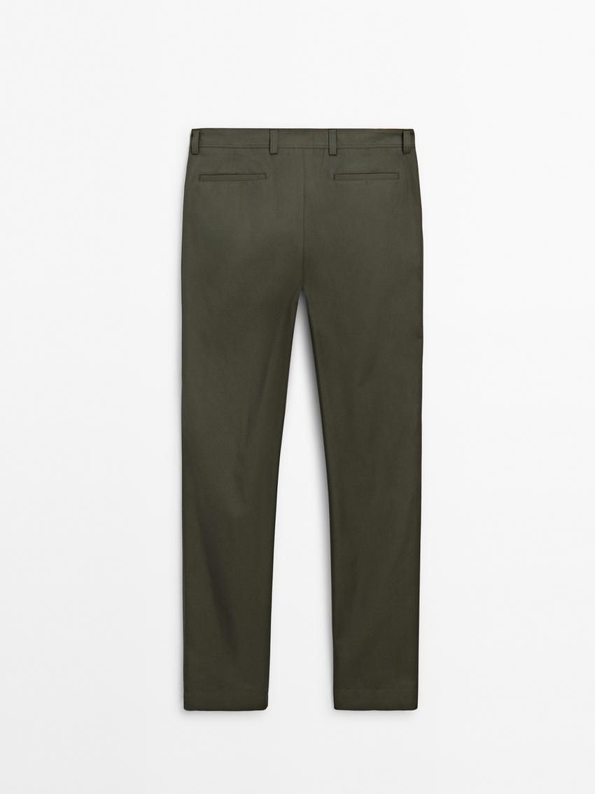 Massimo Dutti Cotton Tapered Fit Men Trousers Green | US-MT4260531