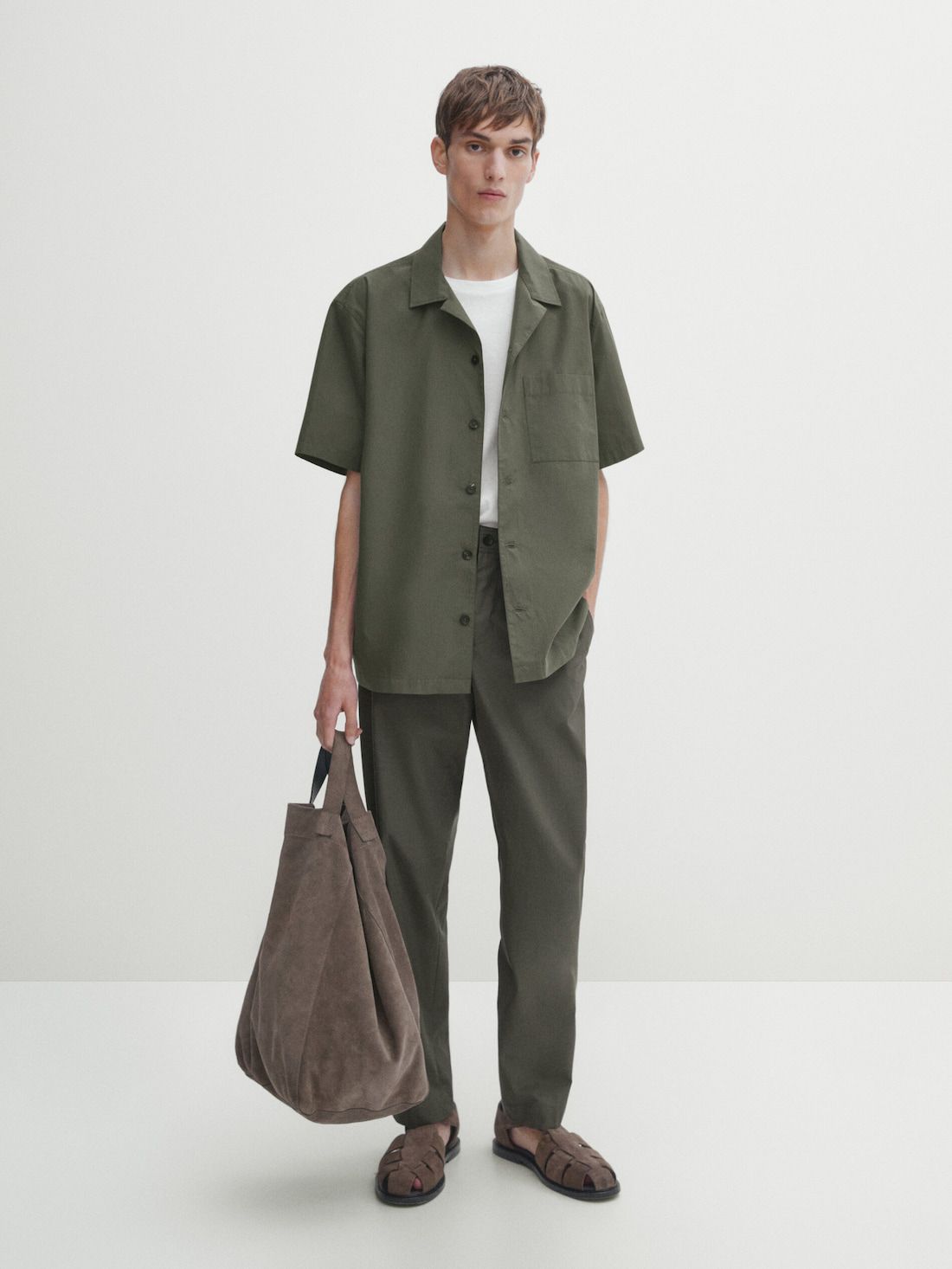 Massimo Dutti Cotton Tapered Fit Men Trousers Green | US-MT4260531