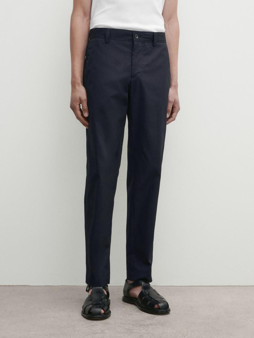 Massimo Dutti Cotton Tapered Fit Men Trousers Navy | US-EP2078194