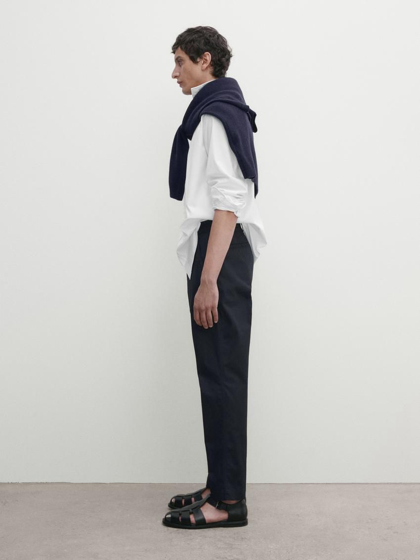 Massimo Dutti Cotton Tapered Fit Men Trousers Navy | US-EP2078194