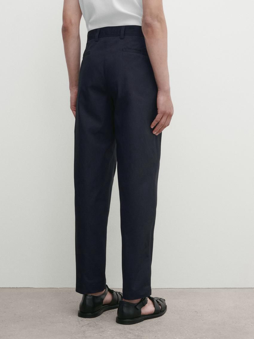 Massimo Dutti Cotton Tapered Fit Men Trousers Navy | US-EP2078194