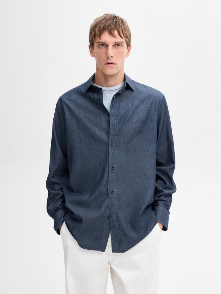 Massimo Dutti Cotton Twill Denim Men Shirts Blue | US-GE4172369