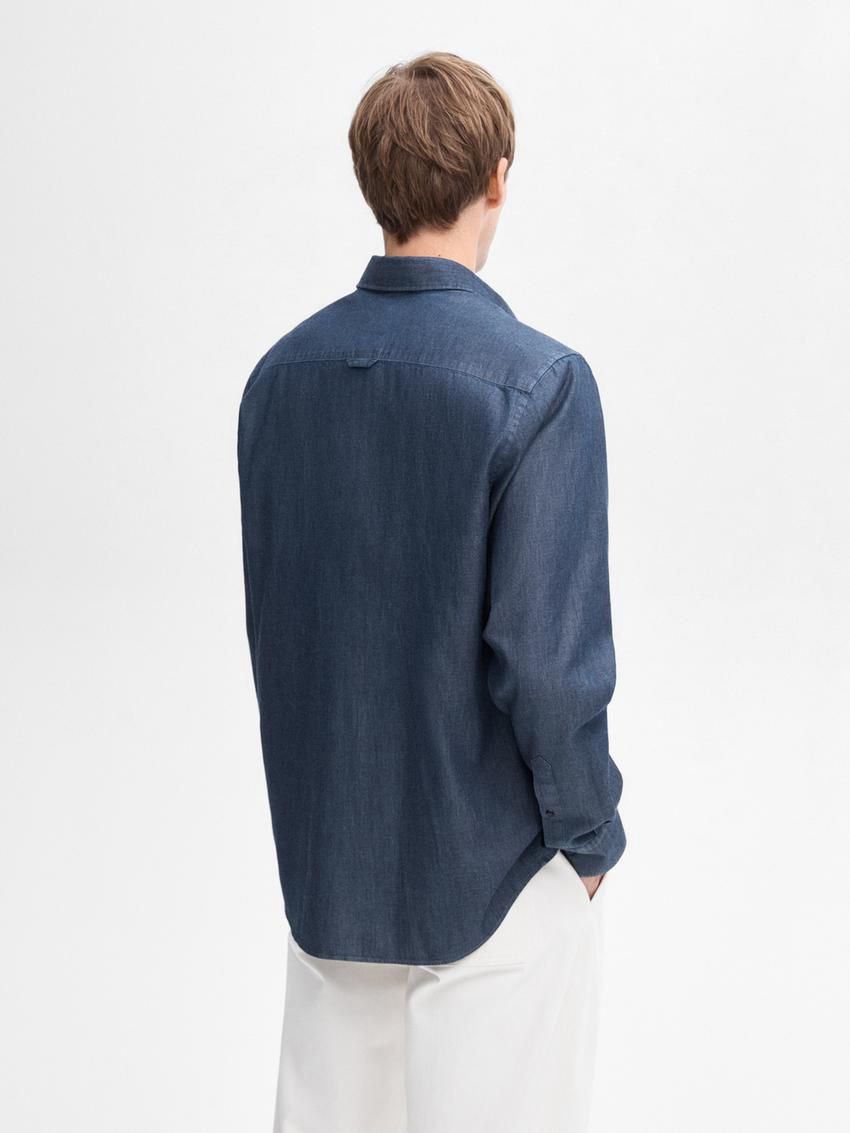 Massimo Dutti Cotton Twill Denim Men Shirts Blue | US-GE4172369