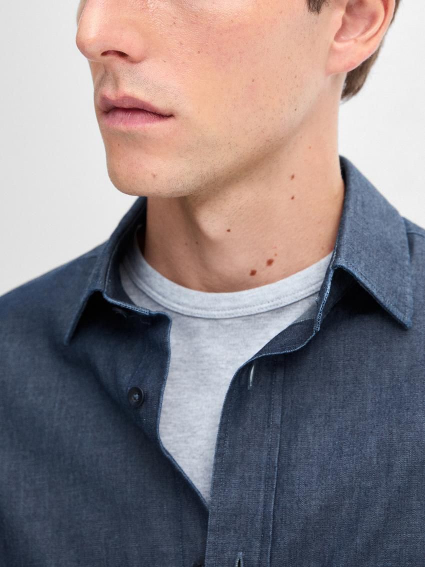 Massimo Dutti Cotton Twill Denim Men Shirts Blue | US-GE4172369
