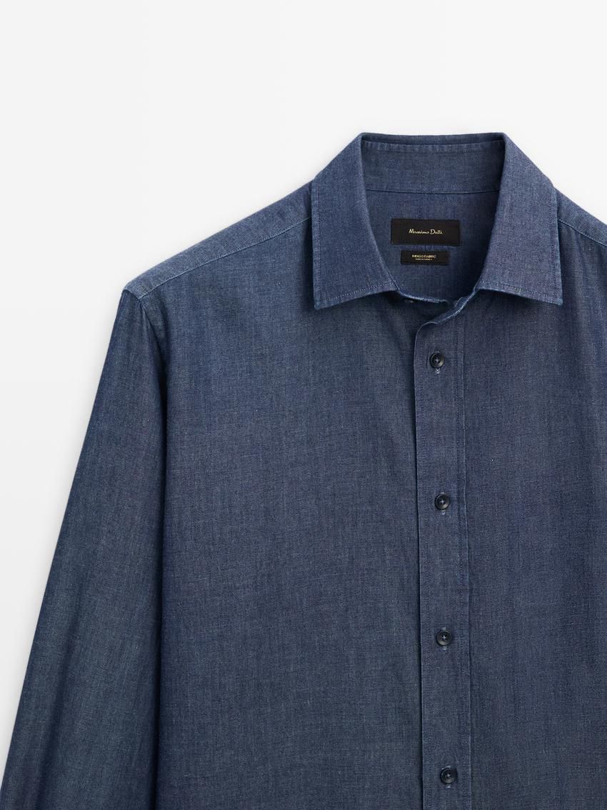 Massimo Dutti Cotton Twill Denim Men Shirts Blue | US-GE4172369