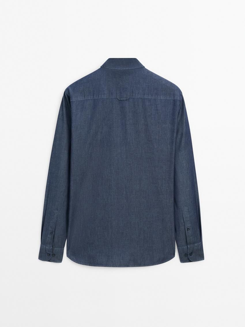 Massimo Dutti Cotton Twill Denim Men Shirts Blue | US-GE4172369
