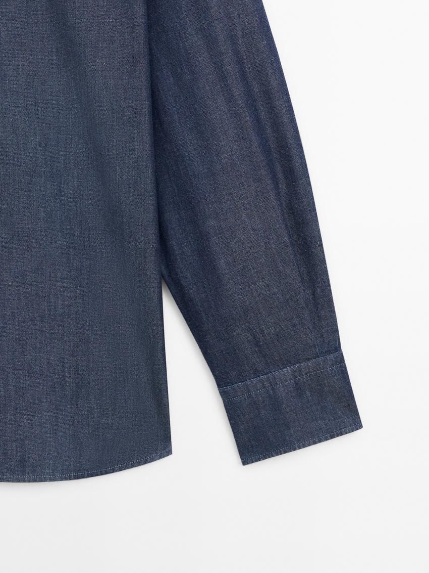 Massimo Dutti Cotton Twill Denim Men Shirts Blue | US-GE4172369