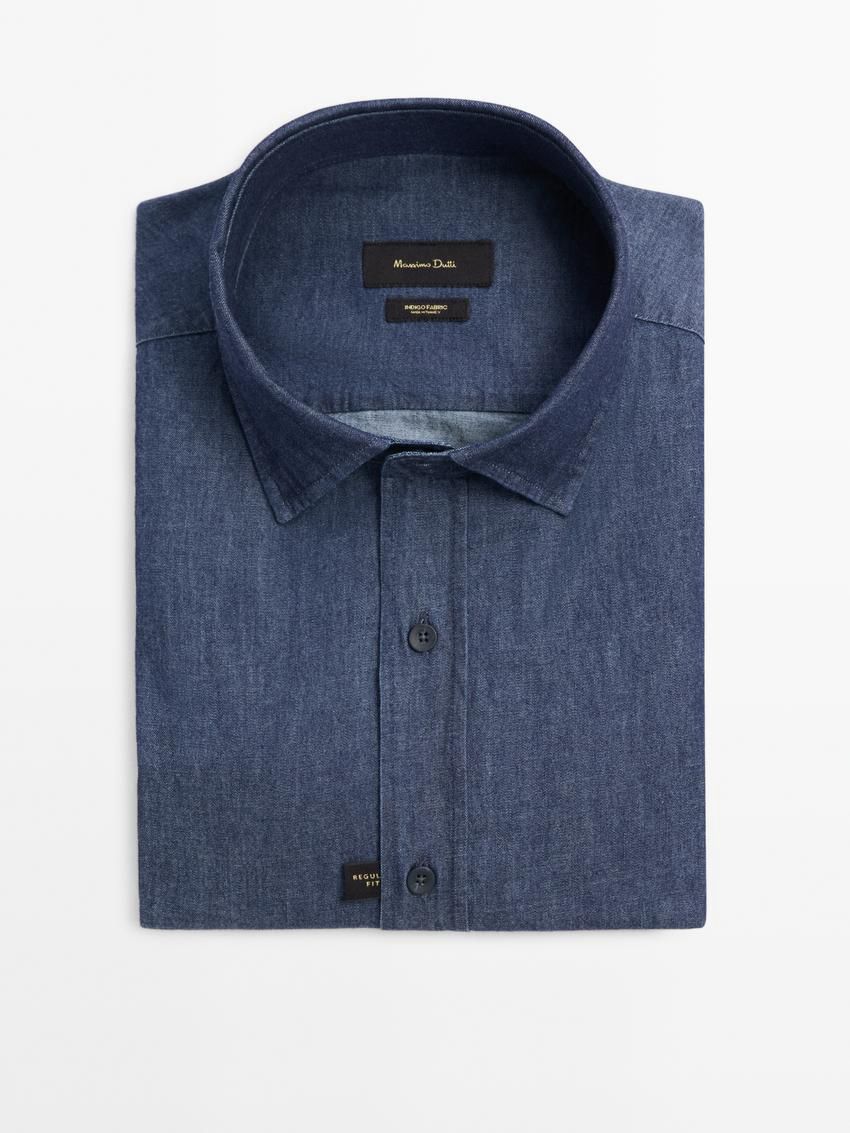 Massimo Dutti Cotton Twill Denim Men Shirts Blue | US-GE4172369
