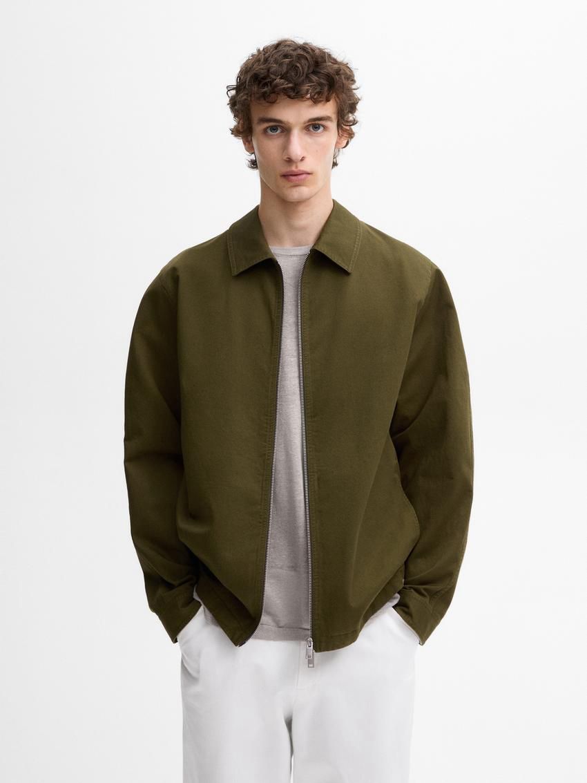 Massimo Dutti Cotton Twill Men Jacket Khaki | US-WN3987651