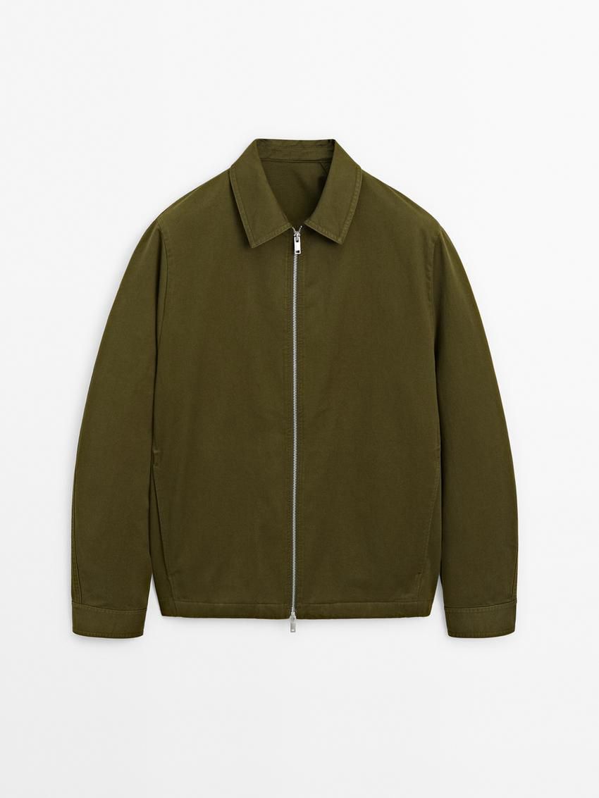 Massimo Dutti Cotton Twill Men Jacket Khaki | US-WN3987651