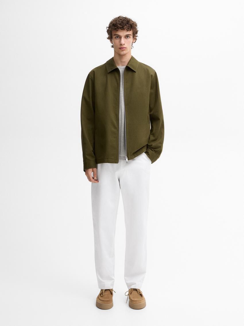 Massimo Dutti Cotton Twill Men Jacket Khaki | US-WN3987651