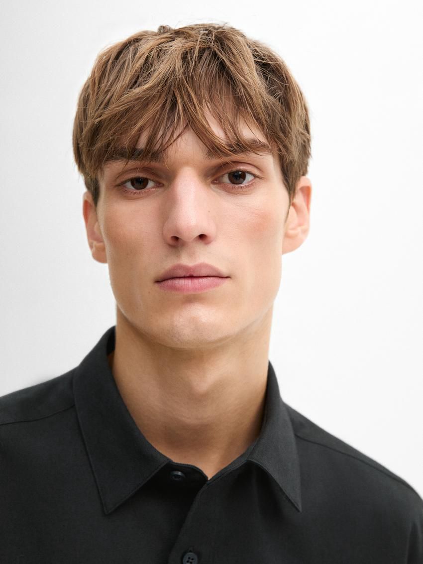 Massimo Dutti Cotton Twill Men Shirts Black | US-FW2597063