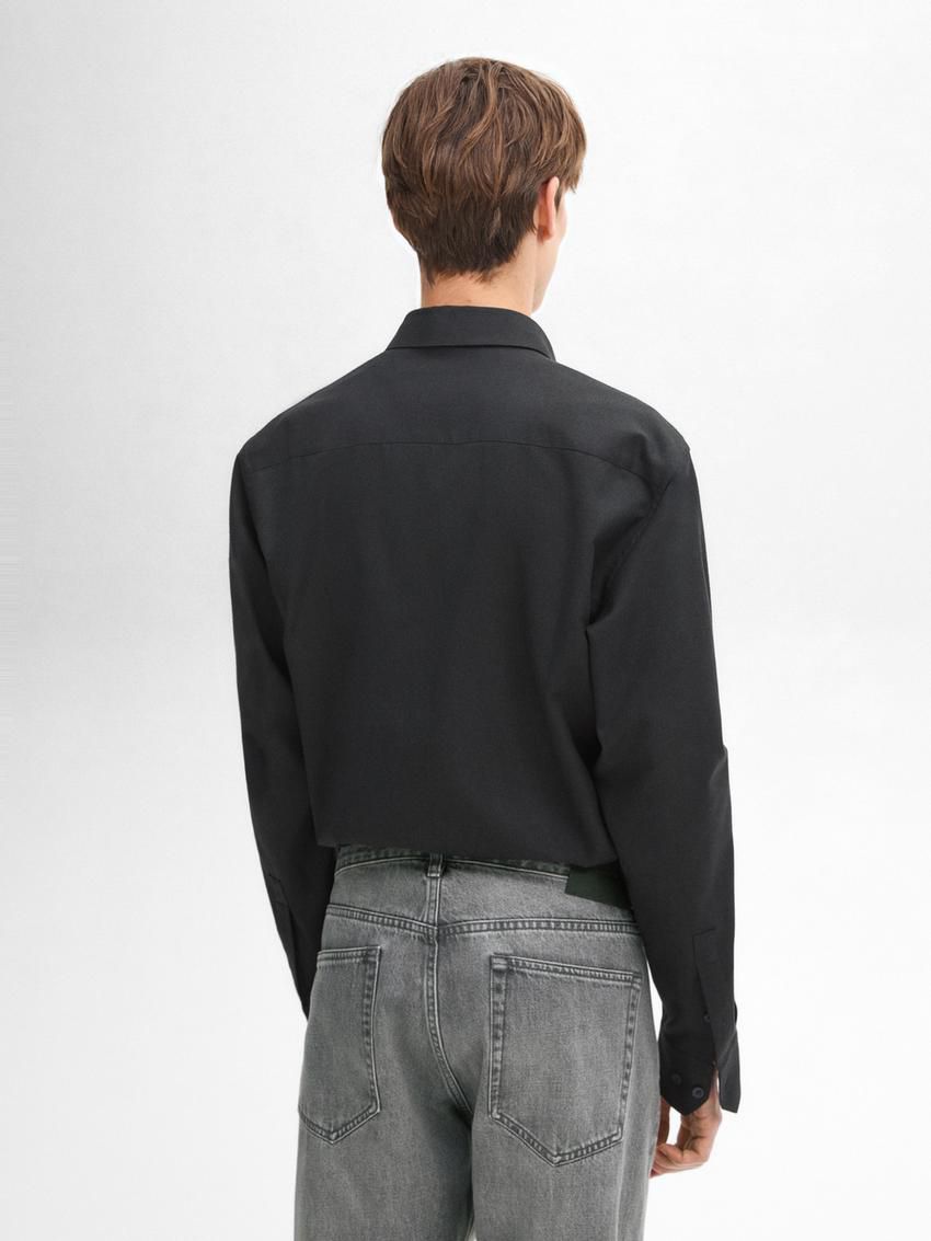 Massimo Dutti Cotton Twill Men Shirts Black | US-FW2597063