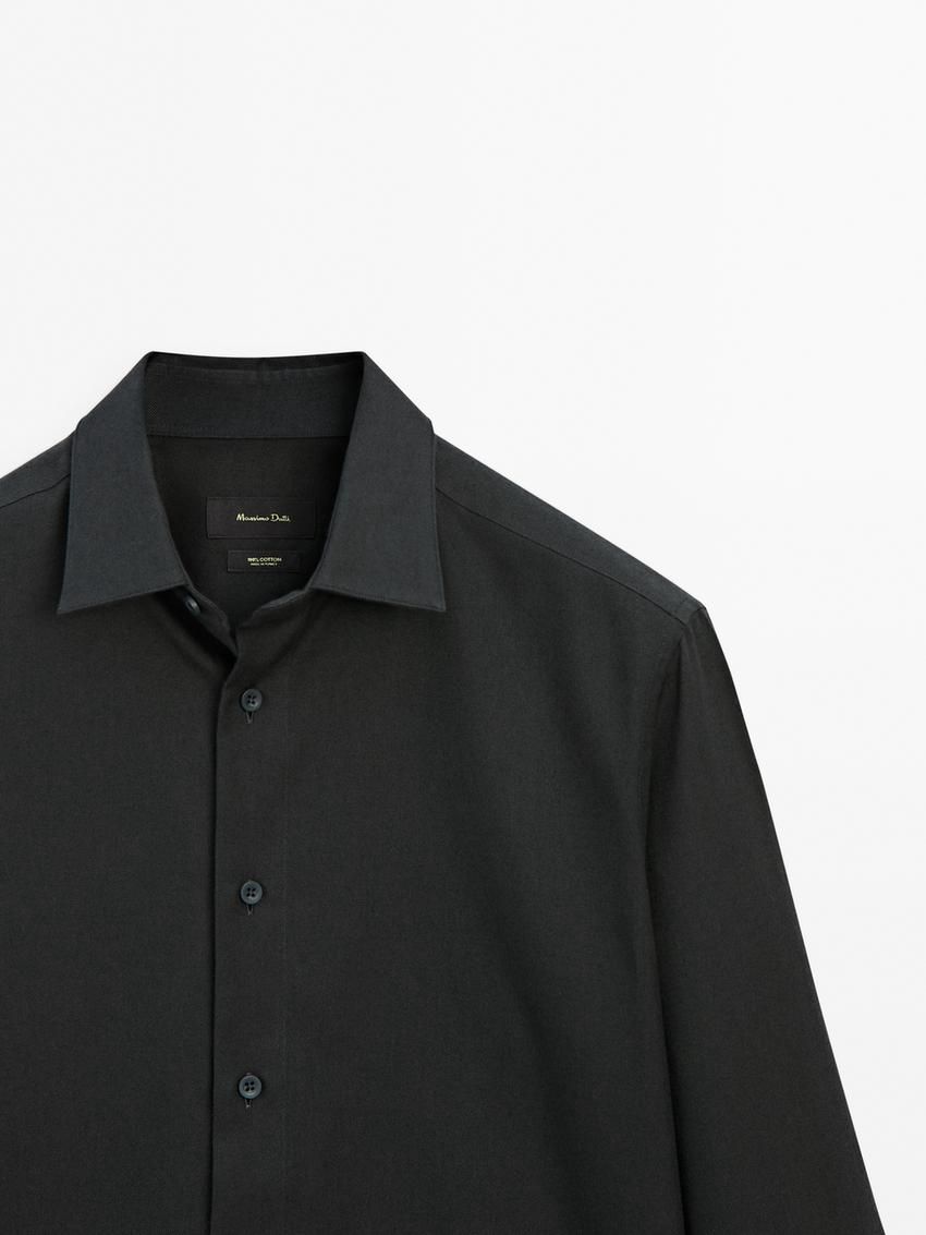 Massimo Dutti Cotton Twill Men Shirts Black | US-FW2597063