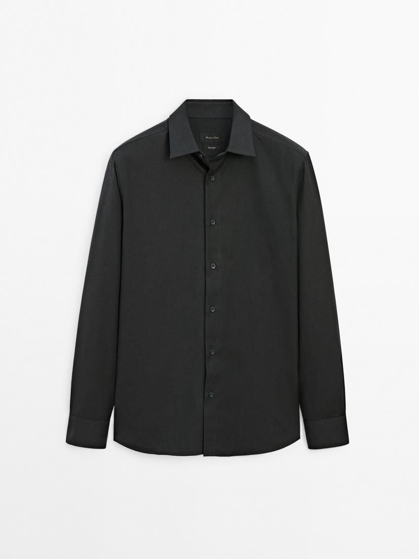 Massimo Dutti Cotton Twill Men Shirts Black | US-FW2597063
