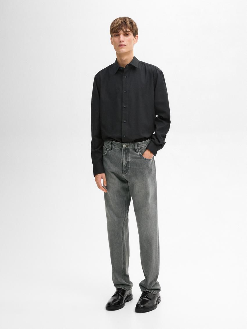 Massimo Dutti Cotton Twill Men Shirts Black | US-FW2597063