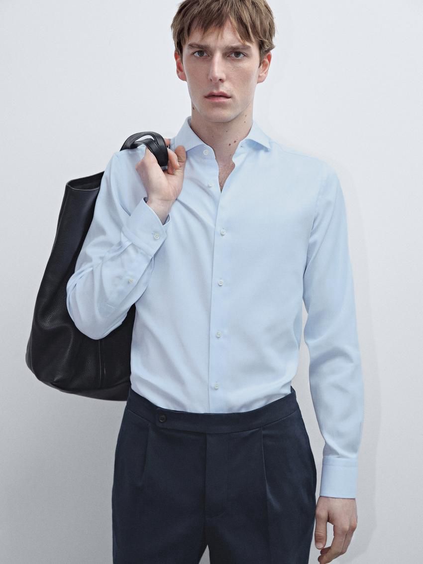 Massimo Dutti Cotton Twill Men Shirts Blue | US-TA1473658