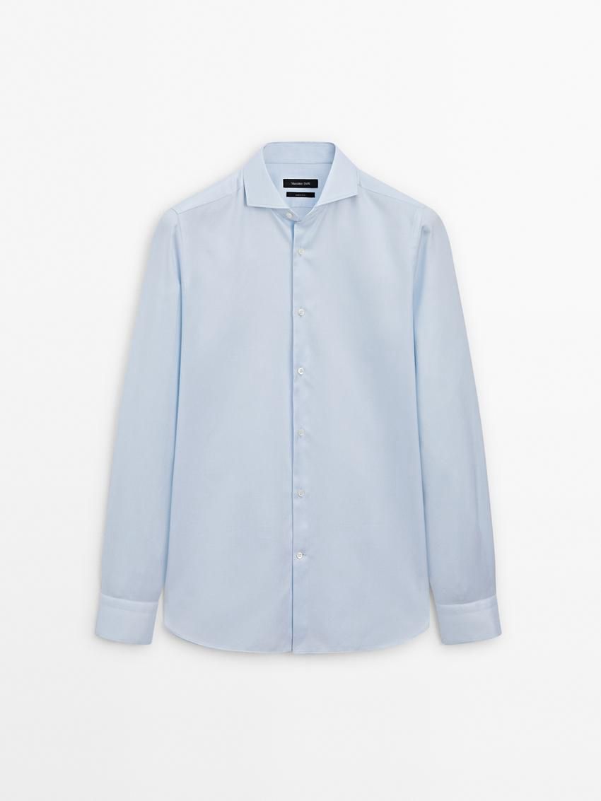 Massimo Dutti Cotton Twill Men Shirts Blue | US-TA1473658