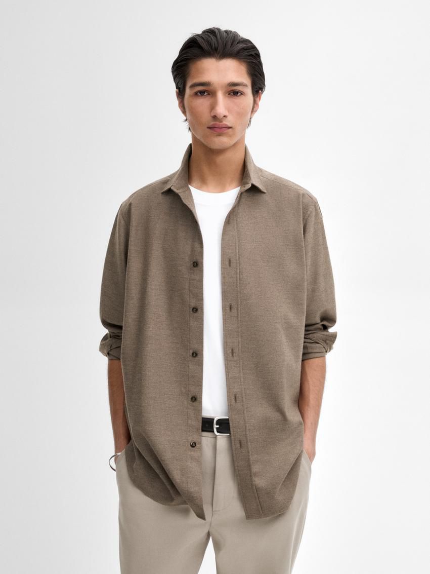 Massimo Dutti Cotton Twill Men Shirts Brown Beige | US-CQ1467925
