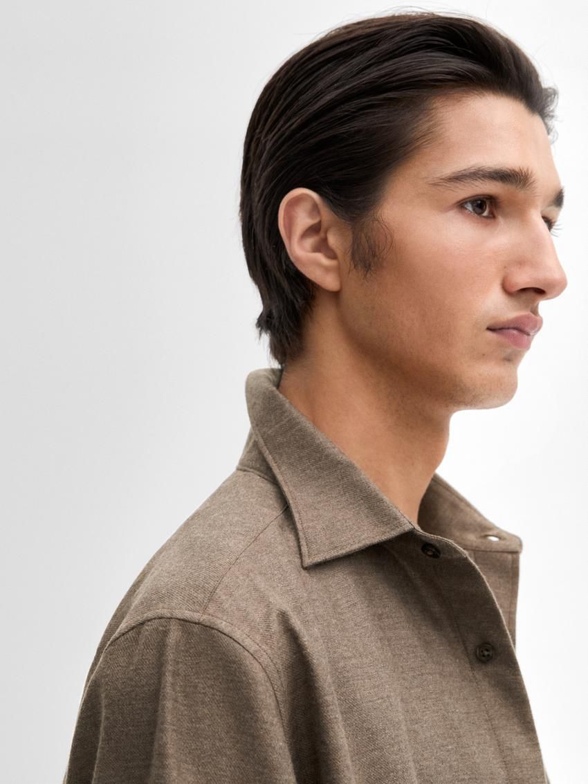Massimo Dutti Cotton Twill Men Shirts Brown Beige | US-CQ1467925
