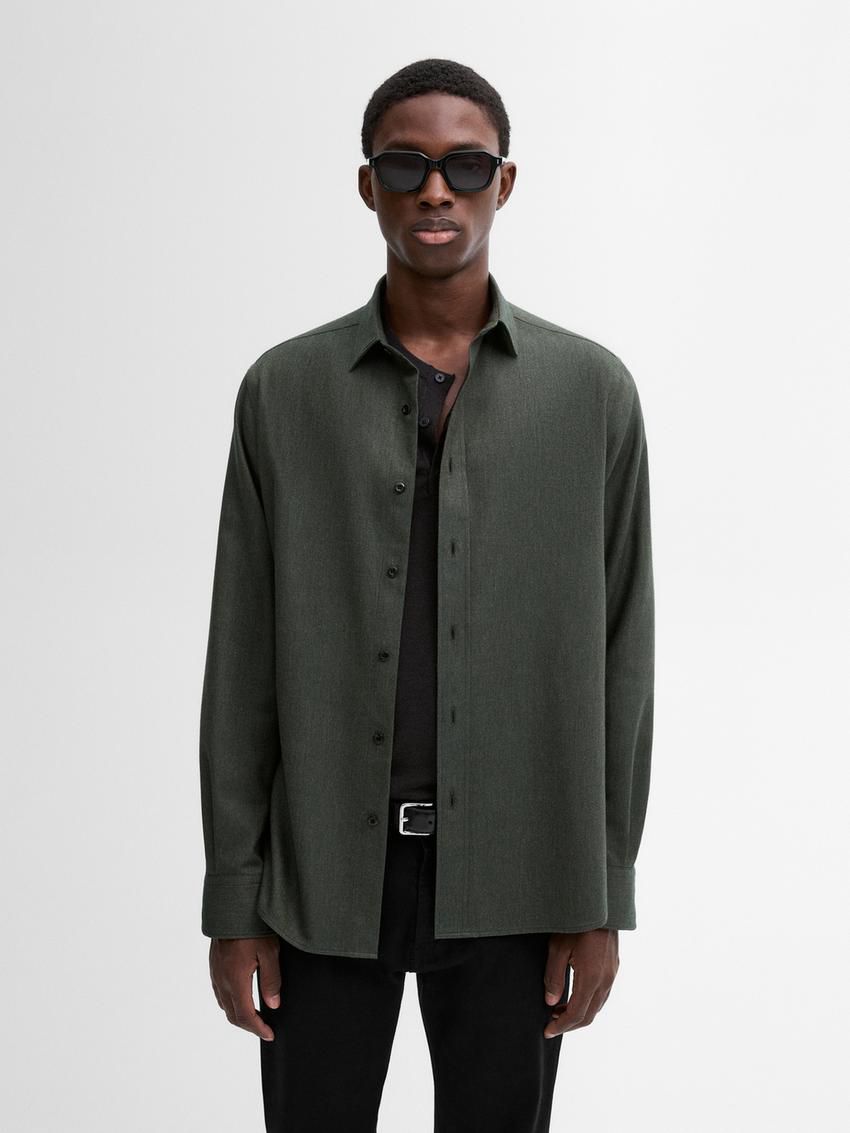 Massimo Dutti Cotton Twill Men Shirts Dark Green | US-XC7964208