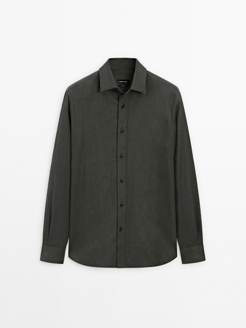 Massimo Dutti Cotton Twill Men Shirts Dark Green | US-XC7964208