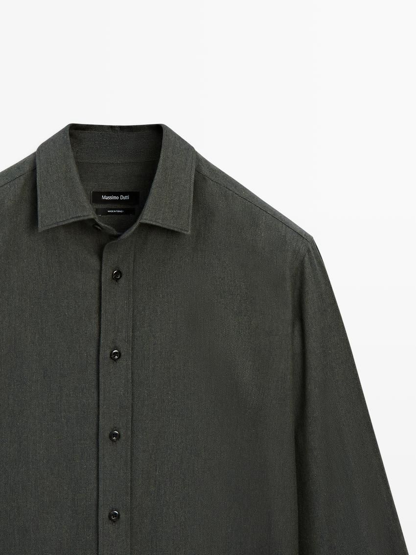 Massimo Dutti Cotton Twill Men Shirts Dark Green | US-XC7964208