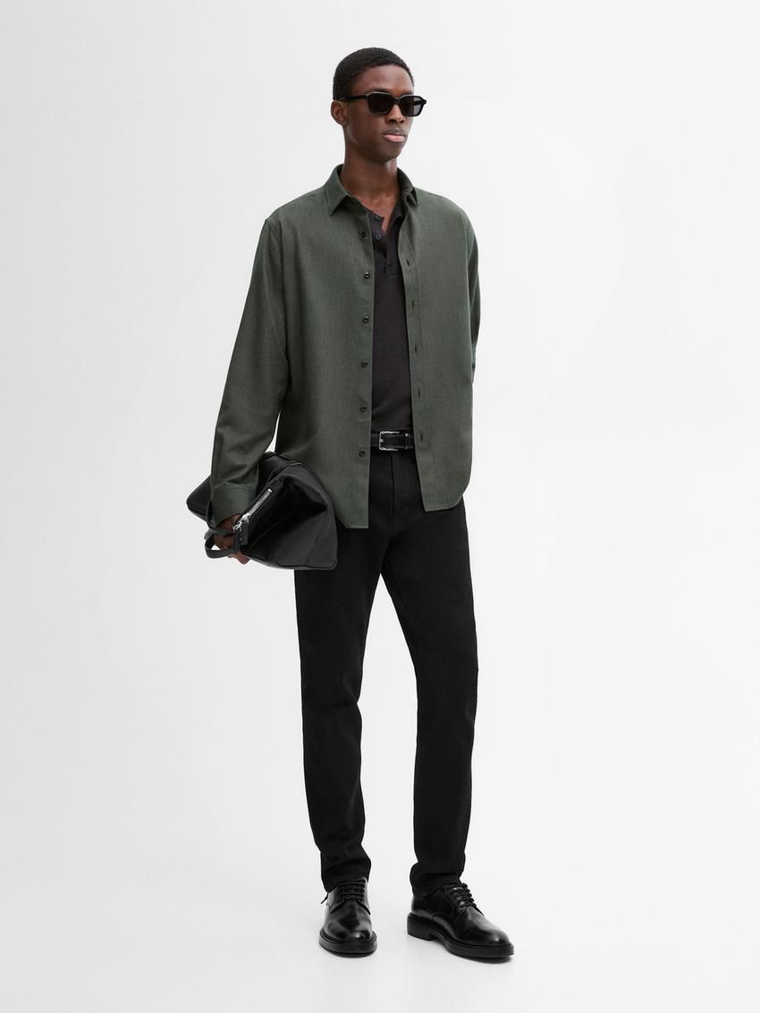 Massimo Dutti Cotton Twill Men Shirts Dark Green | US-XC7964208