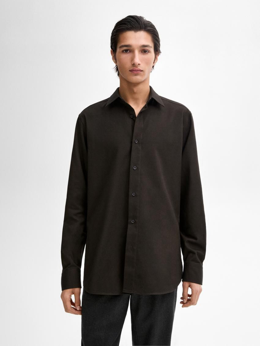 Massimo Dutti Cotton Twill Men Shirts Dark Brown | US-BT0489175