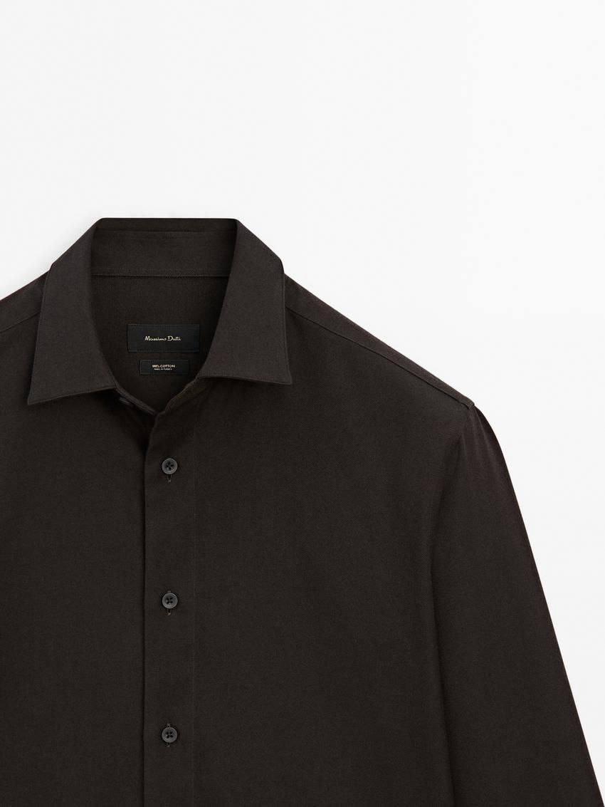 Massimo Dutti Cotton Twill Men Shirts Dark Brown | US-BT0489175