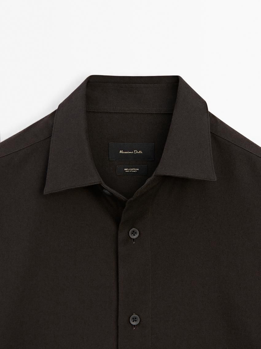 Massimo Dutti Cotton Twill Men Shirts Dark Brown | US-BT0489175