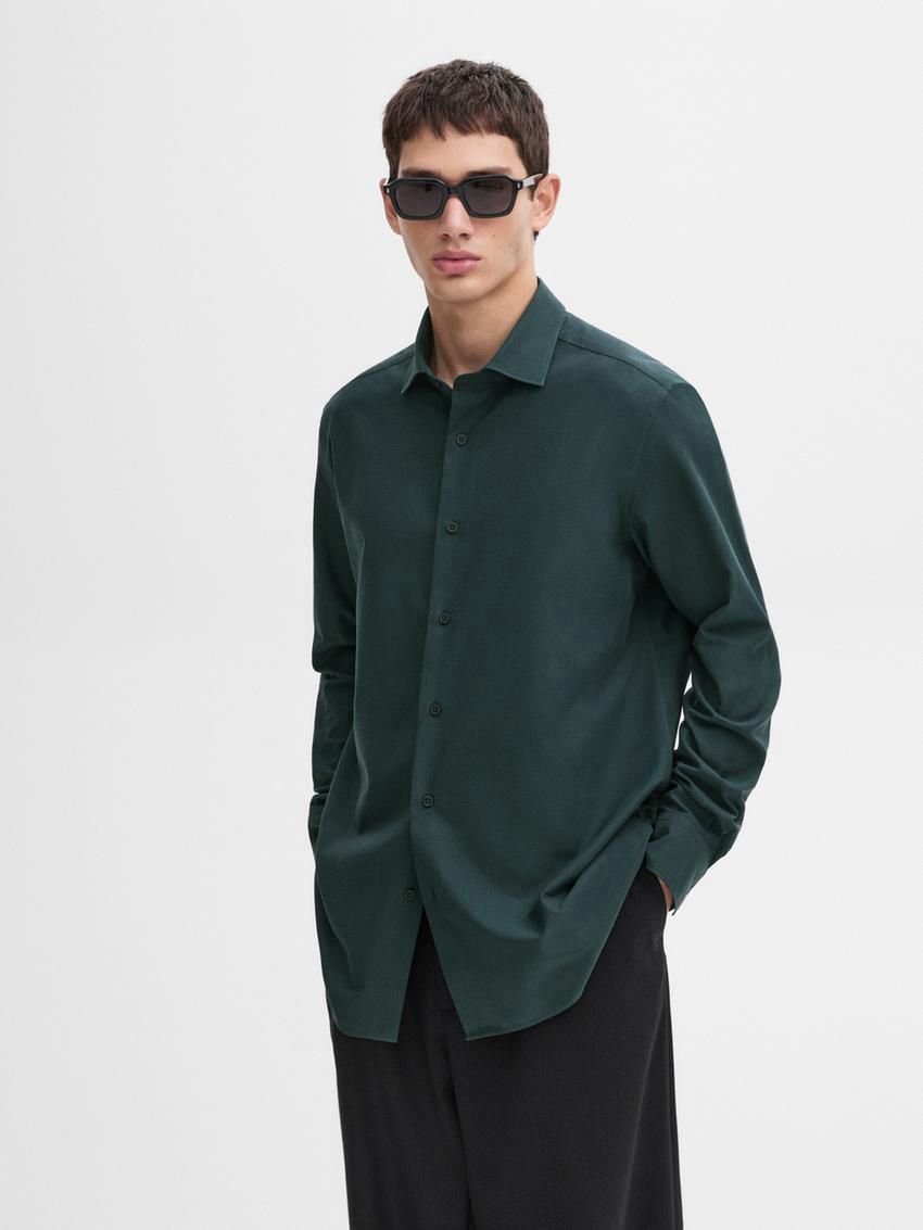 Massimo Dutti Cotton Twill Men Shirts Green | US-TN9380251