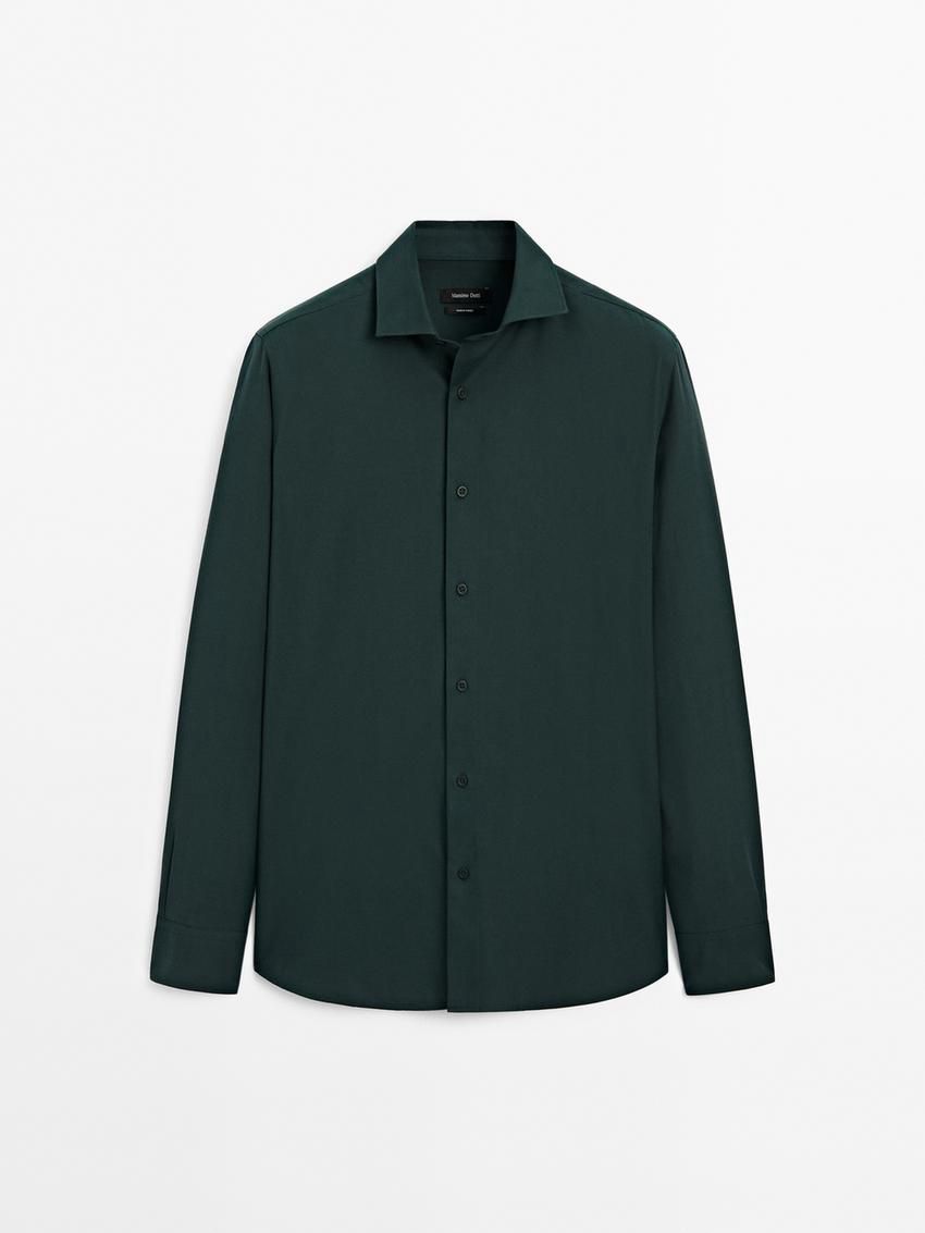 Massimo Dutti Cotton Twill Men Shirts Green | US-TN9380251